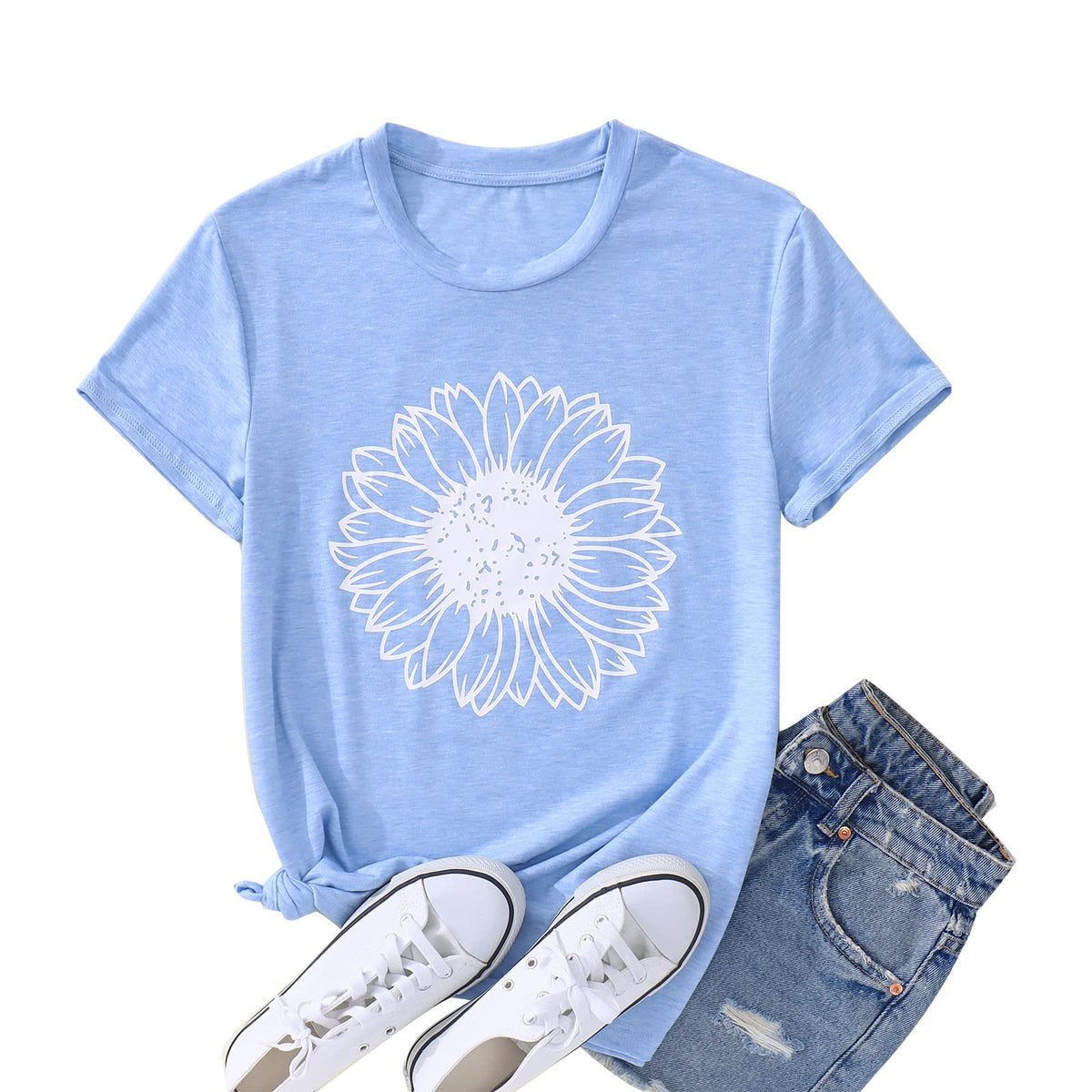 GLIGLITTR Women's Sunflower Graphic Crew-Neck T-Shirt