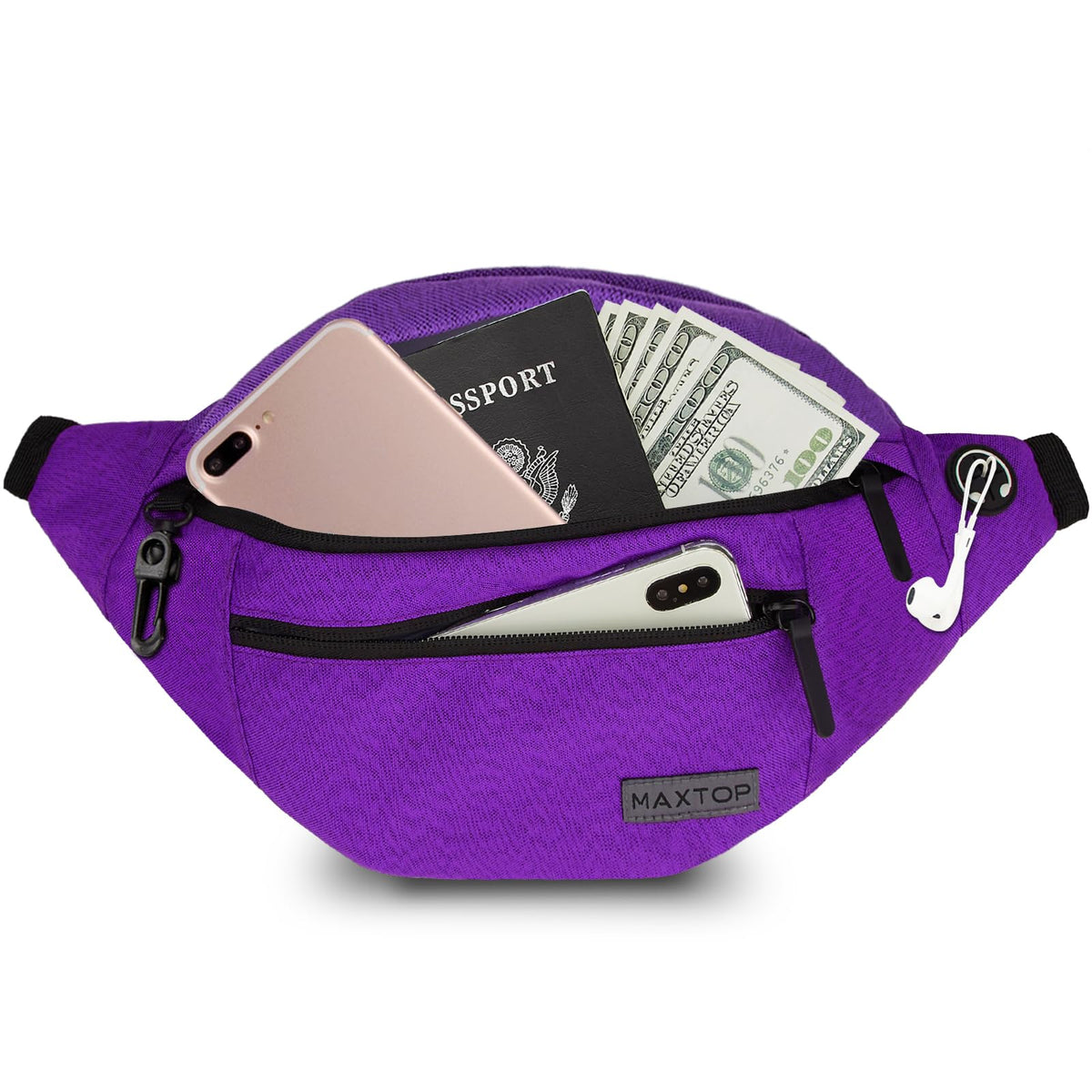 MAXTOP Unisex Large Crossbody Fanny Pack with 4 Zipper Pockets
