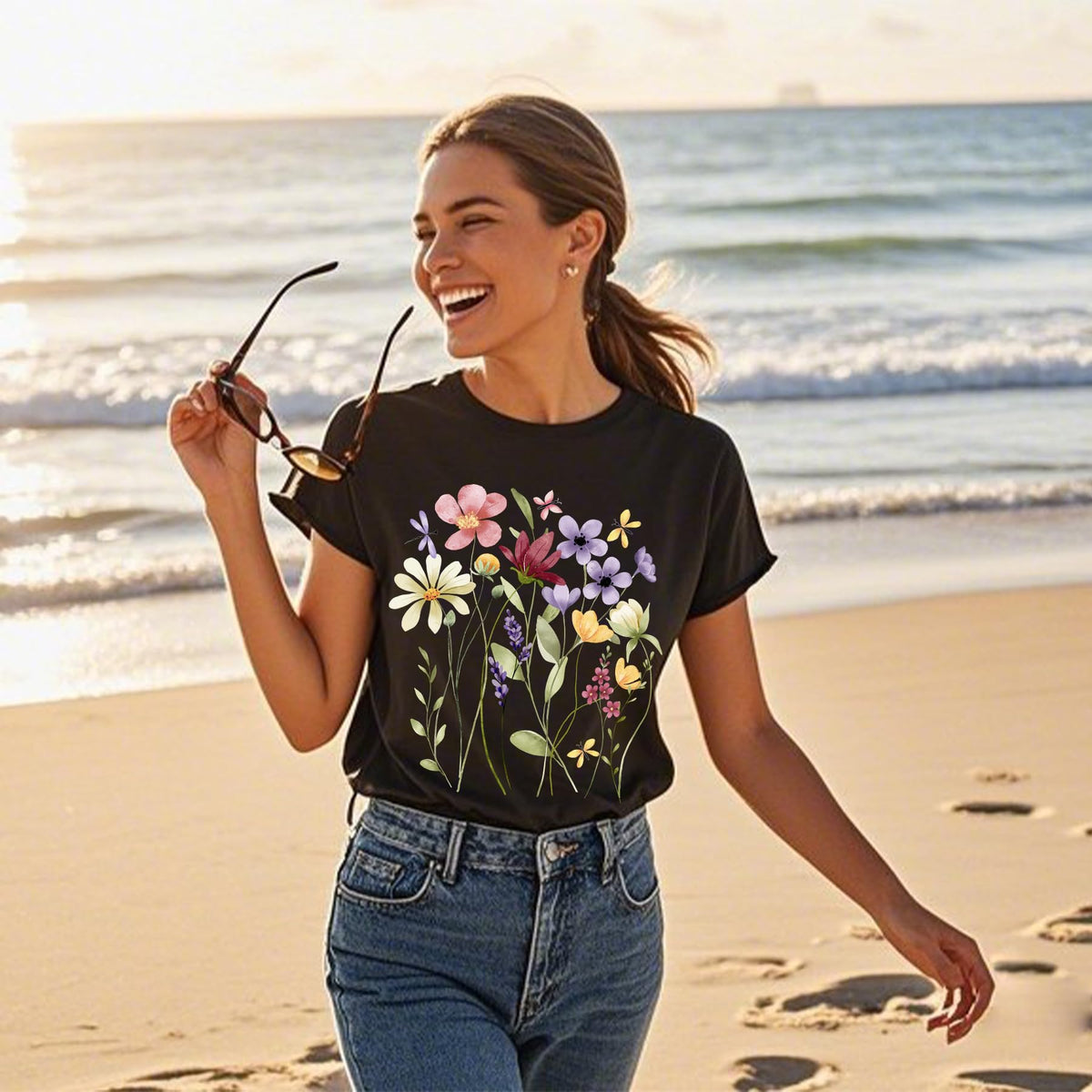 Women's Vintage Wildflower Graphic Short-Sleeve T-Shirt