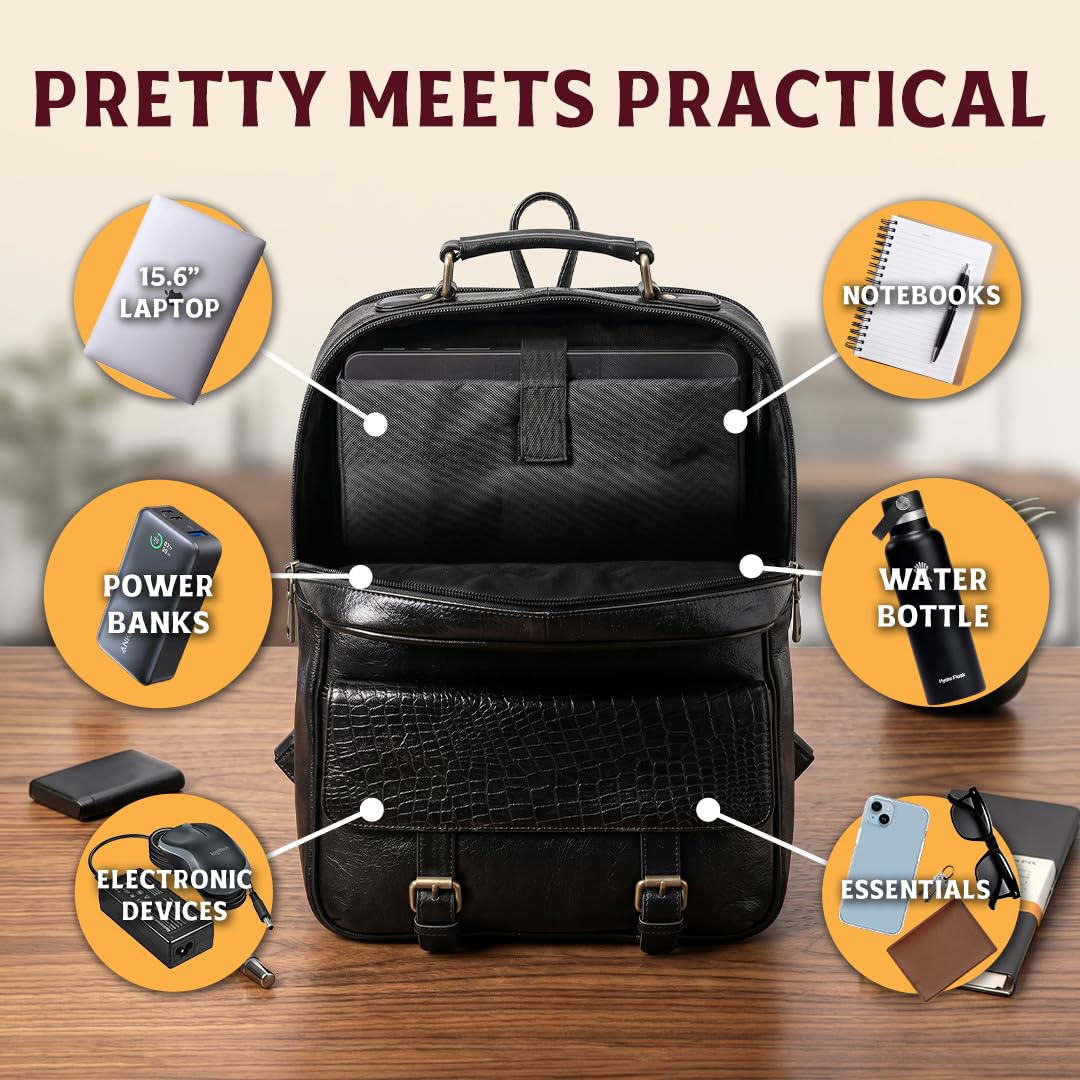 15.6-Inch Luxury Leather Laptop Backpack for Work & Business