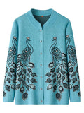 Women's Thickened Wool Jacquard Knit Cardigan - Blue
