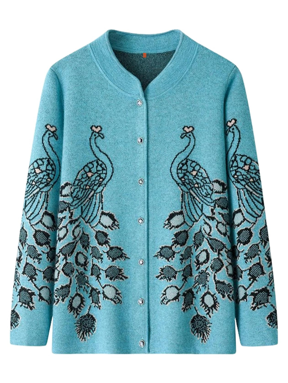 Women's Thickened Wool Jacquard Knit Cardigan - Blue
