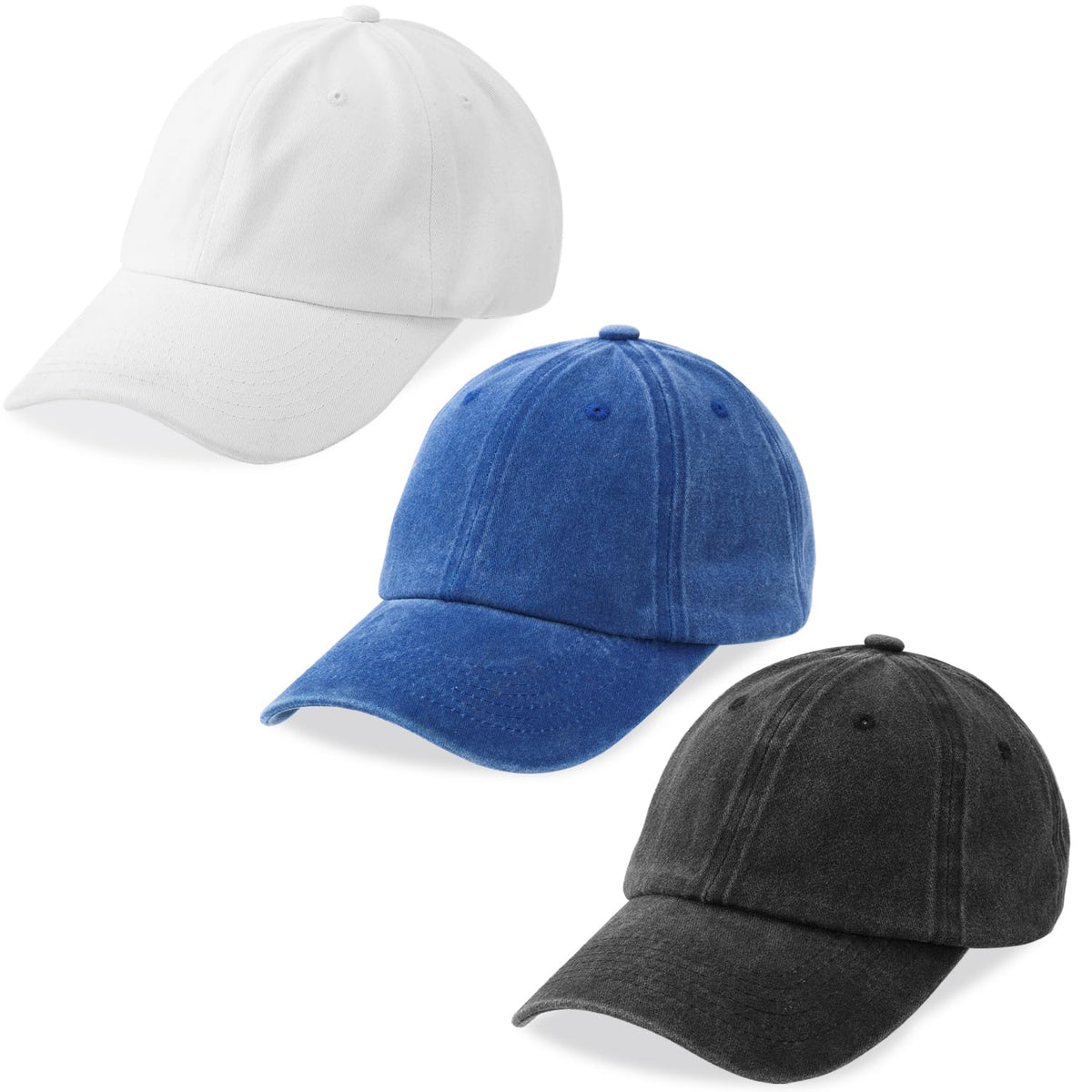 Washed Cotton Adjustable Dad Baseball Caps 3-Pack