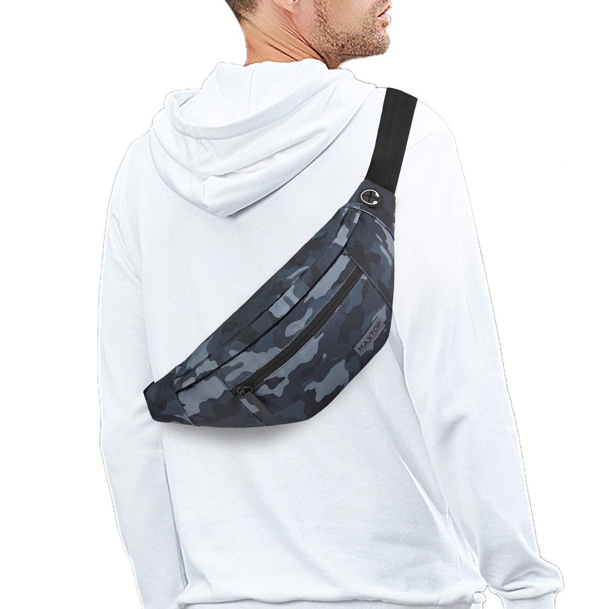 MAXTOP Unisex Large Crossbody Fanny Pack with 4 Zipper Pockets