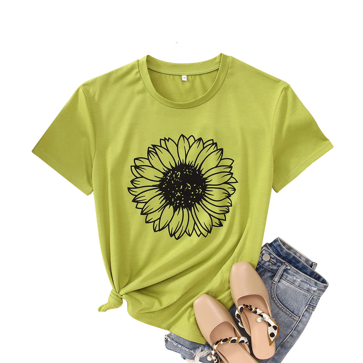 GLIGLITTR Women's Sunflower Graphic Crew-Neck T-Shirt