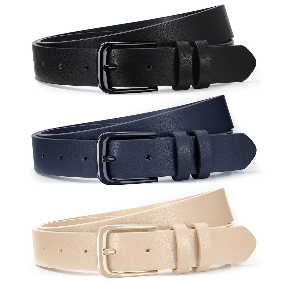 Women's Leather Waist Belts with Gold Buckle 3-Pack