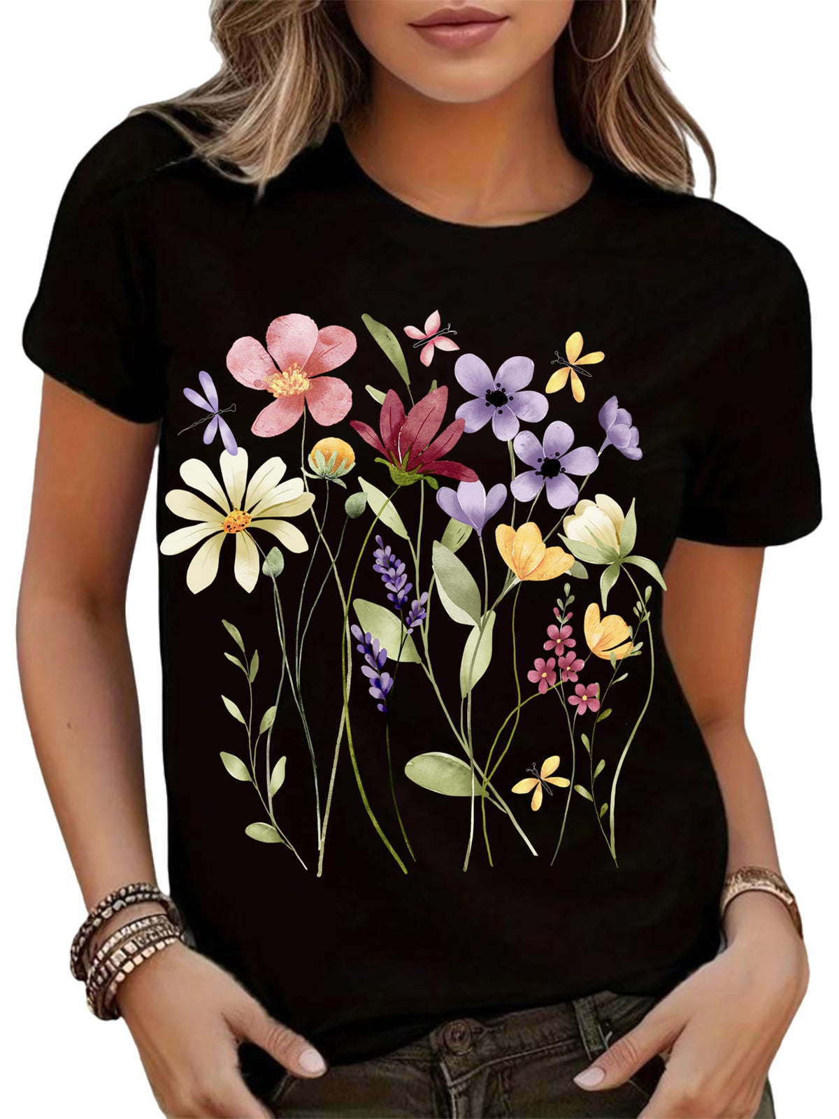 Women's Vintage Wildflower Graphic Short-Sleeve T-Shirt