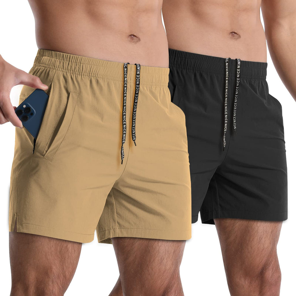 Lempue Men's 5-Inch Athletic Workout Shorts 2-Pack