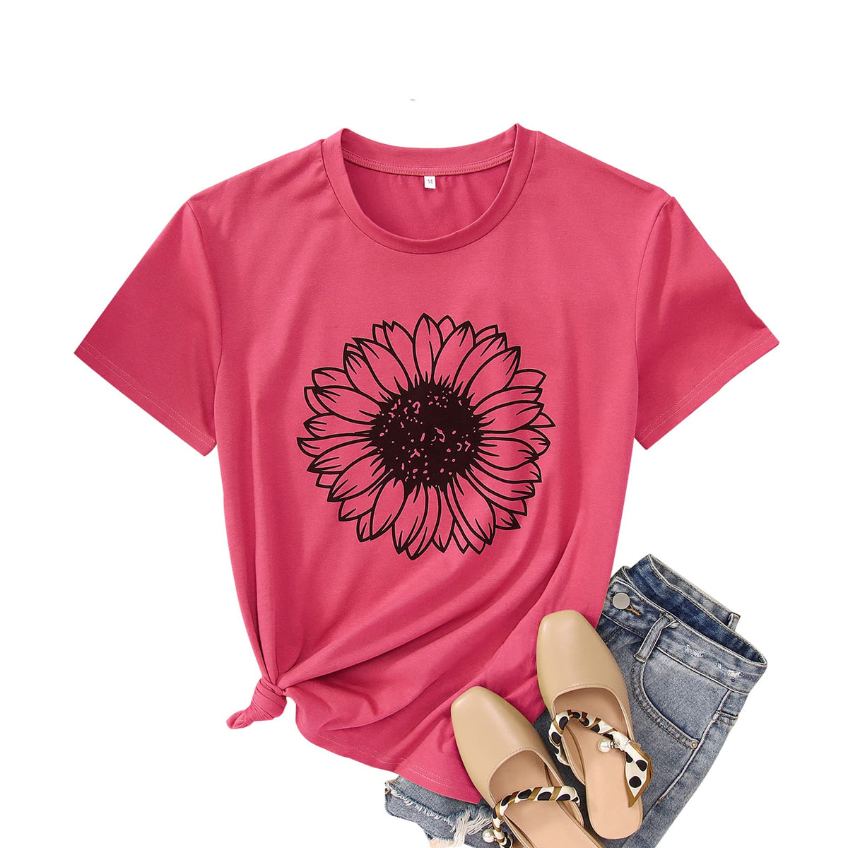 GLIGLITTR Women's Sunflower Graphic Crew-Neck T-Shirt