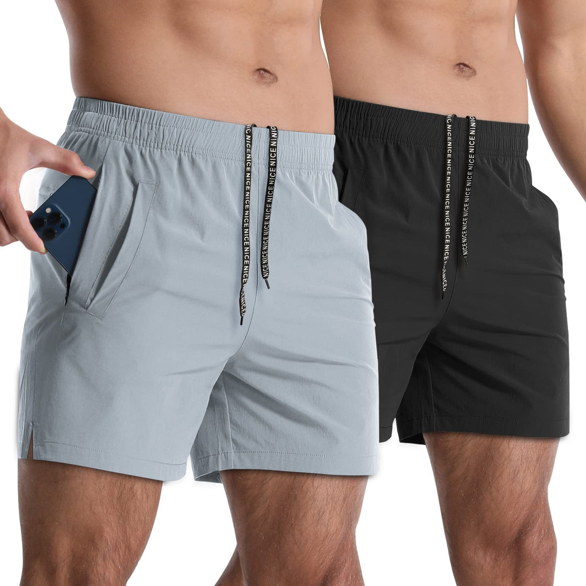 Lempue Men's 5-Inch Athletic Workout Shorts 2-Pack
