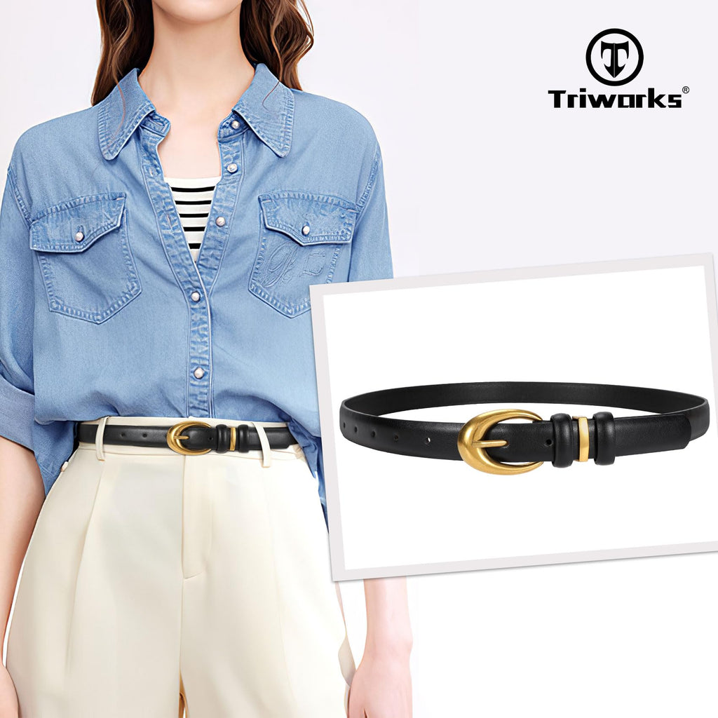 Women's Faux Leather Belt with Gold Buckle 2-Pack
