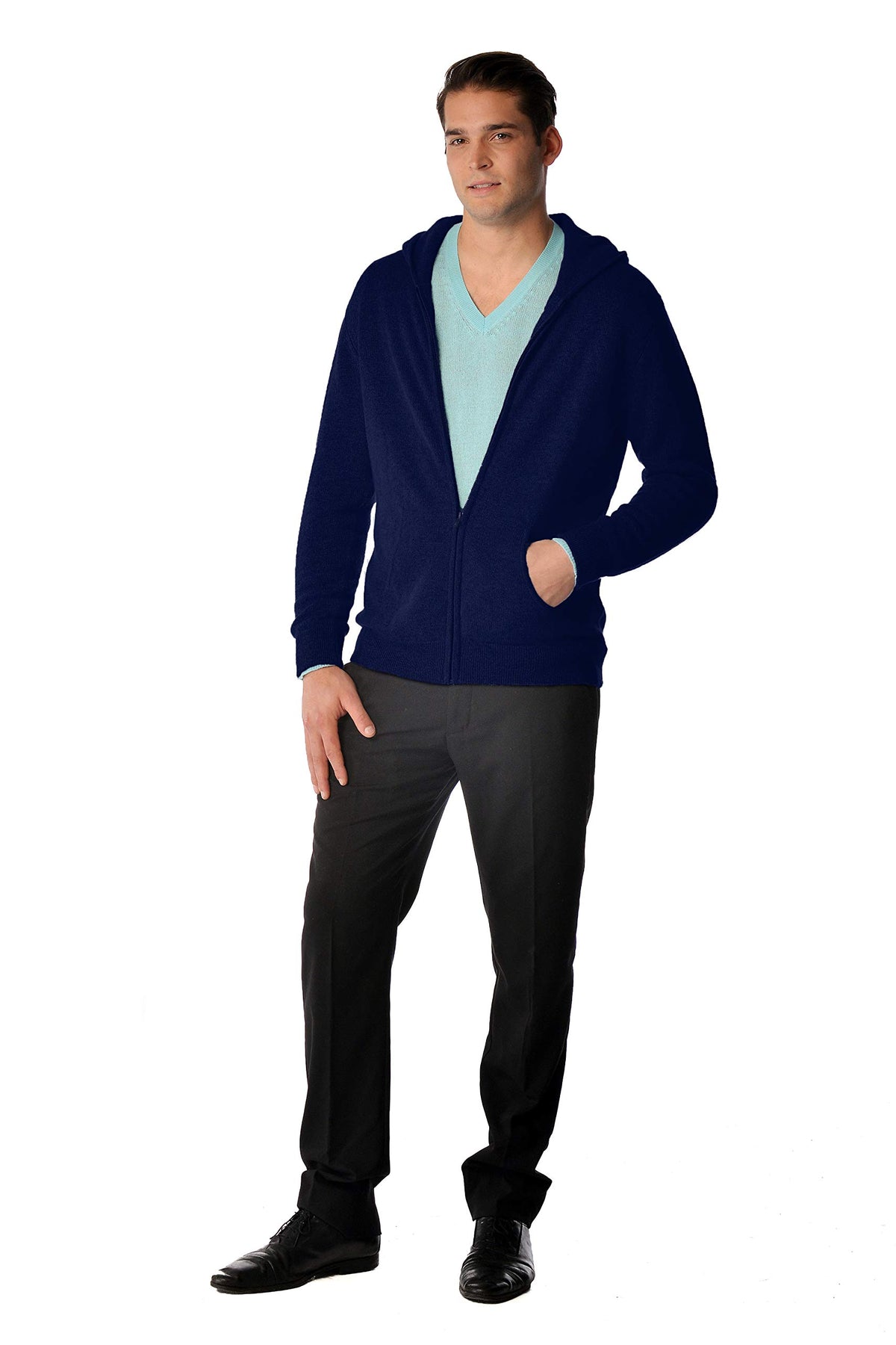 Cashmere Boutique Men's Pure Cashmere Full-Zip Hoodie