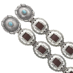 Turquoise Silver Concho Belt with Genuine Leather Strap