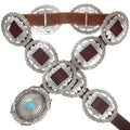 Turquoise Silver Concho Belt with Genuine Leather Strap