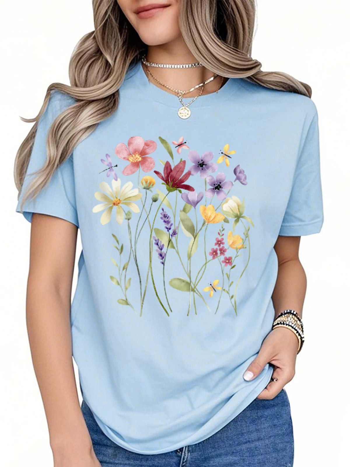 Women's Vintage Wildflower Graphic Short-Sleeve T-Shirt