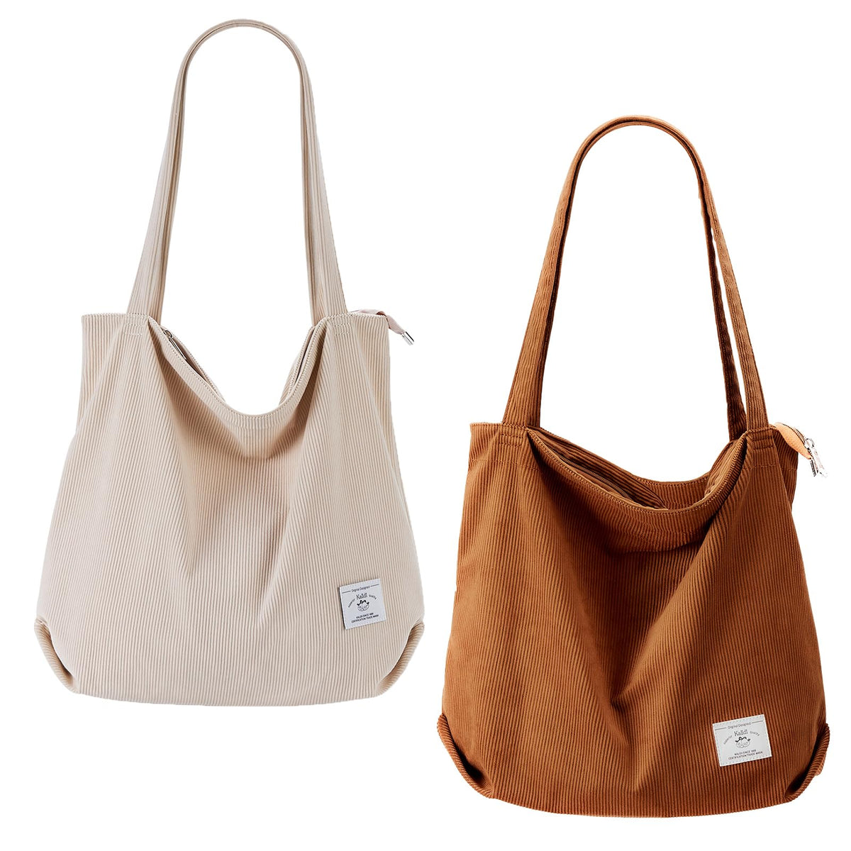 KALIDI Women's Large Corduroy Zipper Tote Shoulder Bag
