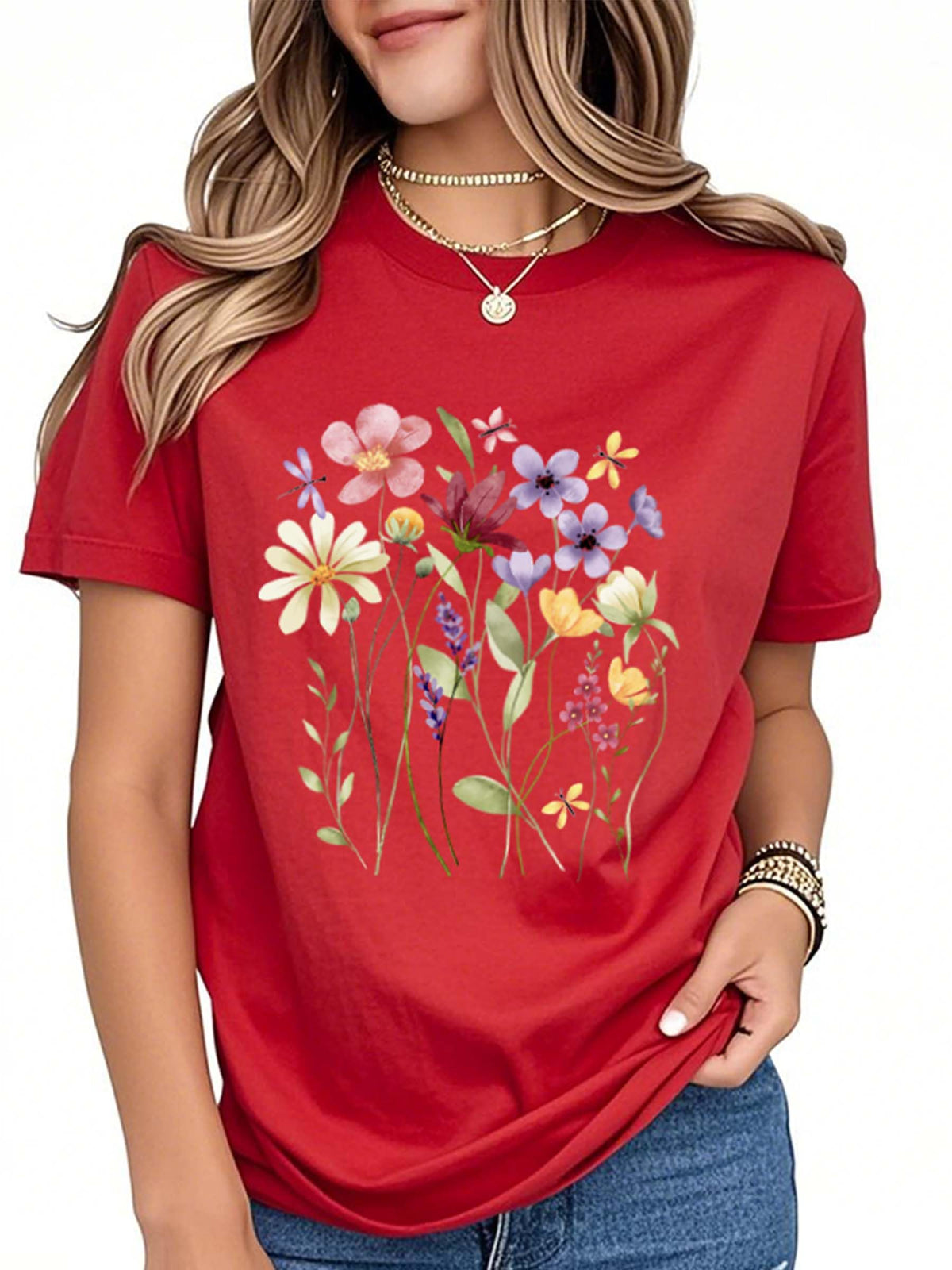 Women's Vintage Wildflower Graphic Short-Sleeve T-Shirt
