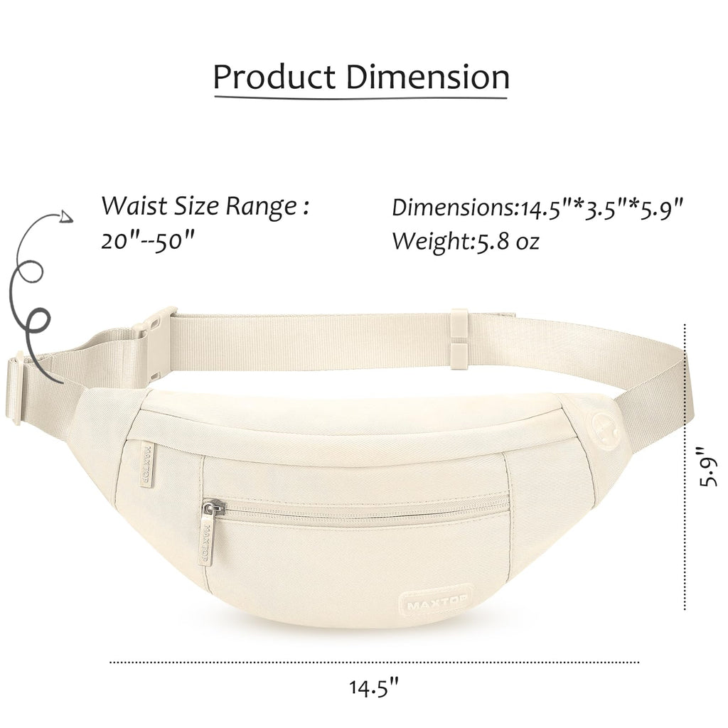 MAXTOP Unisex Large Crossbody Fanny Pack with 4 Zipper Pockets