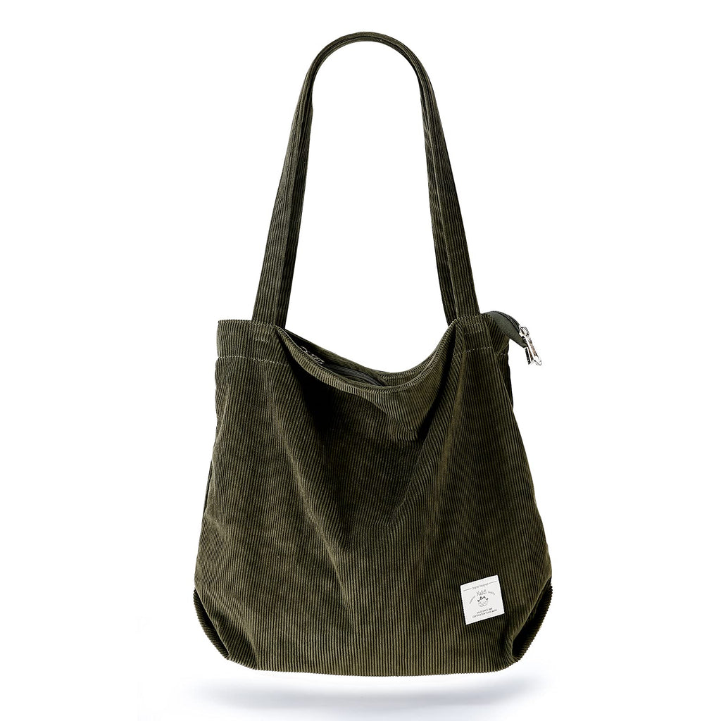 KALIDI Women's Large Corduroy Zipper Tote Shoulder Bag
