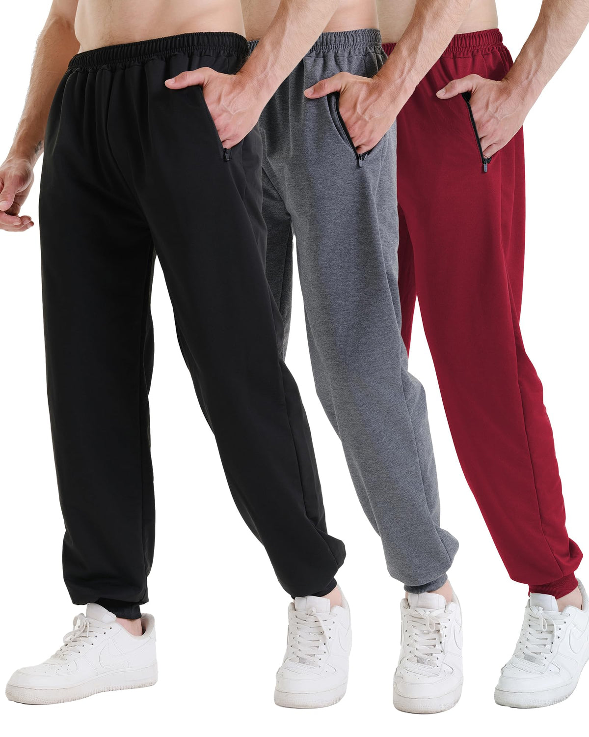 Men's Athletic Jogger Sweatpants with Zipper Pockets 3-Pack