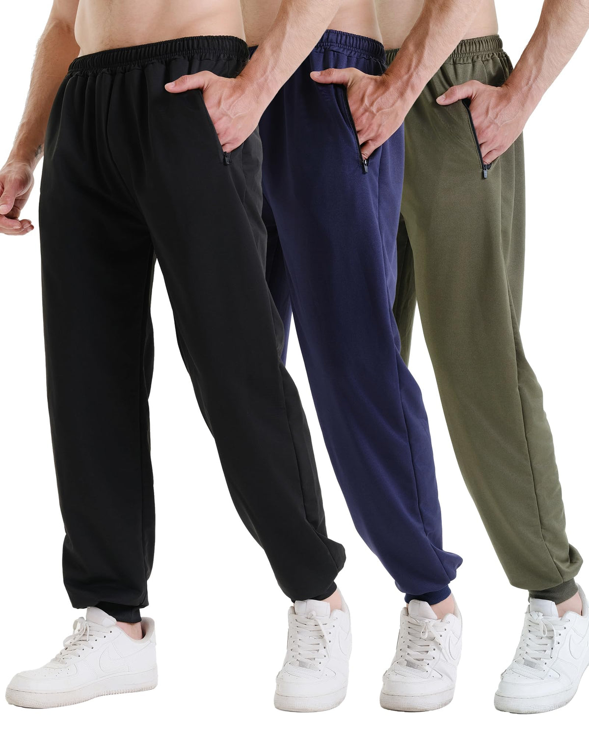 Men's Athletic Jogger Sweatpants with Zipper Pockets 3-Pack