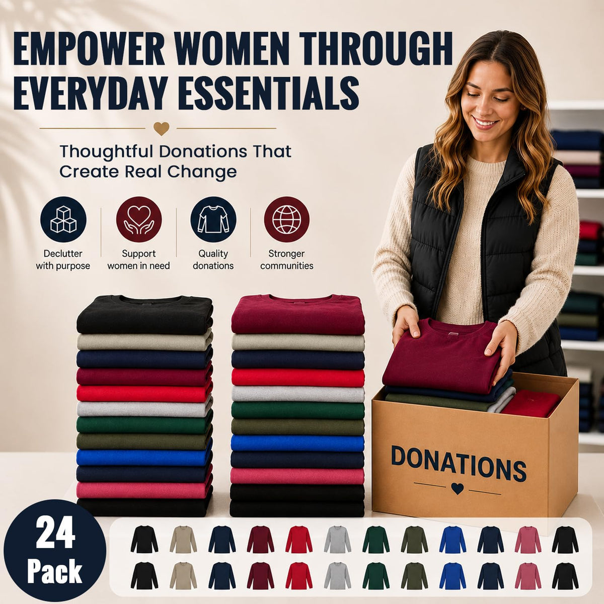BILLIONHATS Women's Oversized Long-Sleeve T-Shirts 24-Pack