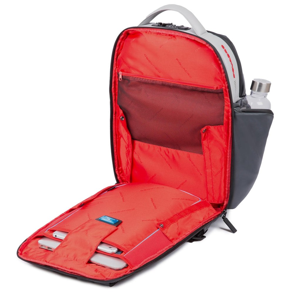 Piquadro Men's 15.6-Inch Leather Laptop Backpack with LED