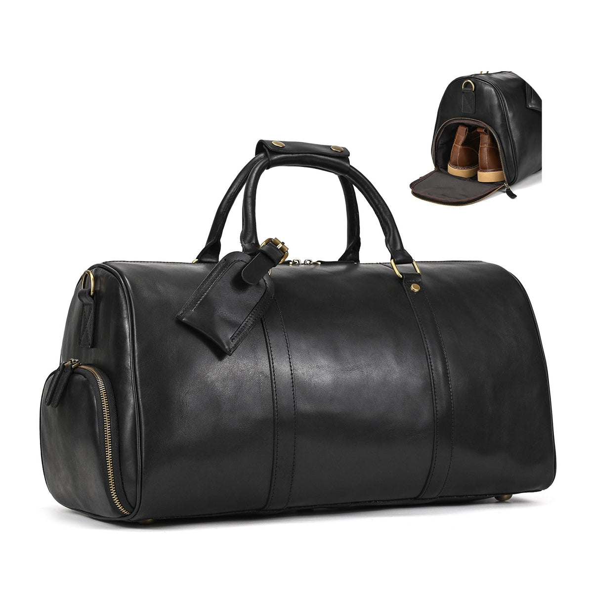 Men's Genuine Leather Weekender Travel Bag with Multi Compartments