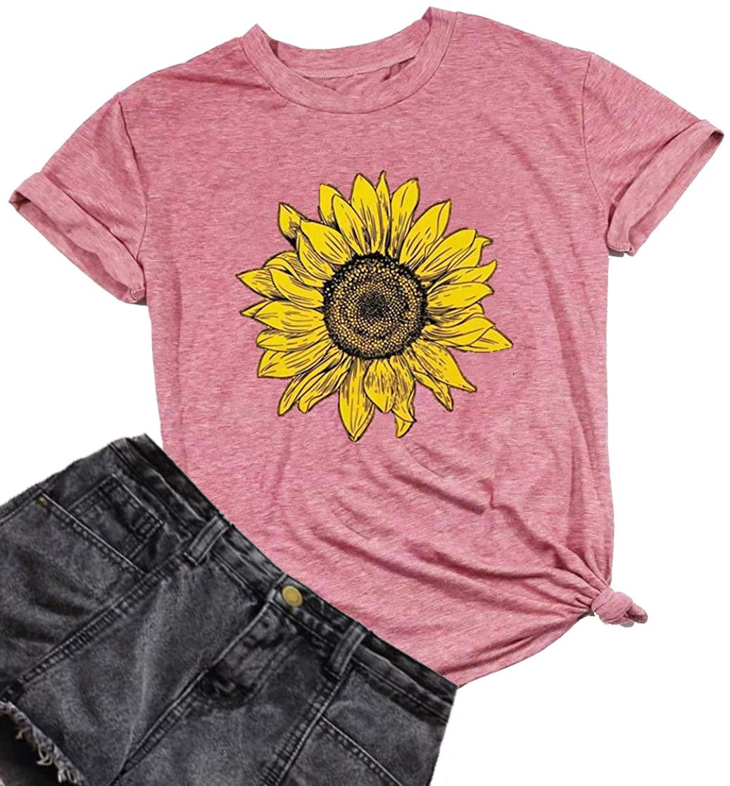 GLIGLITTR Women's Sunflower Graphic Crew-Neck T-Shirt