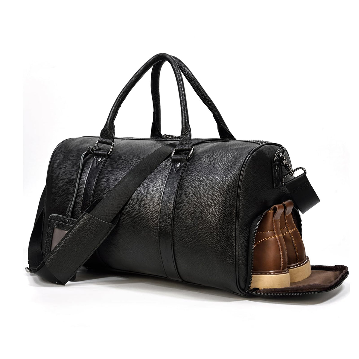 Men's Genuine Leather Weekender Travel Bag with Multi Compartments