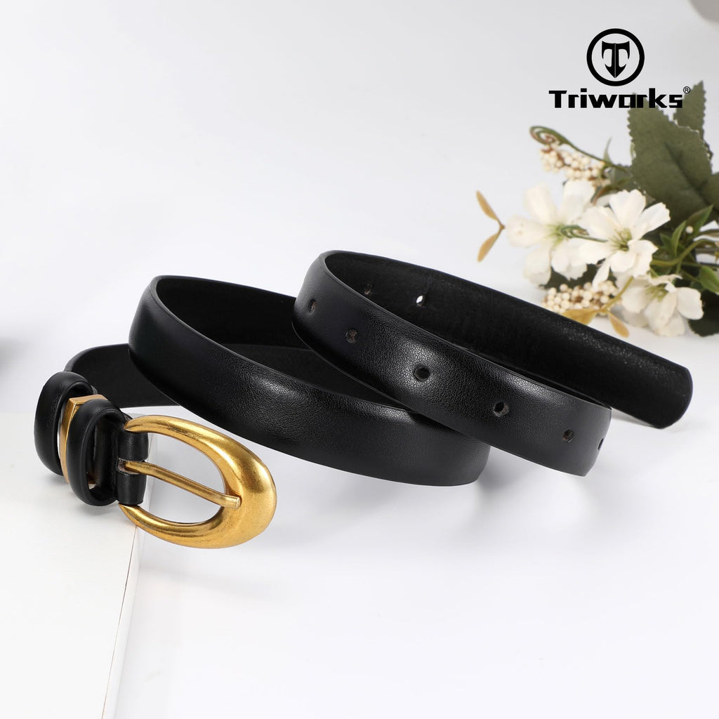 Women's Faux Leather Belt with Gold Buckle 2-Pack