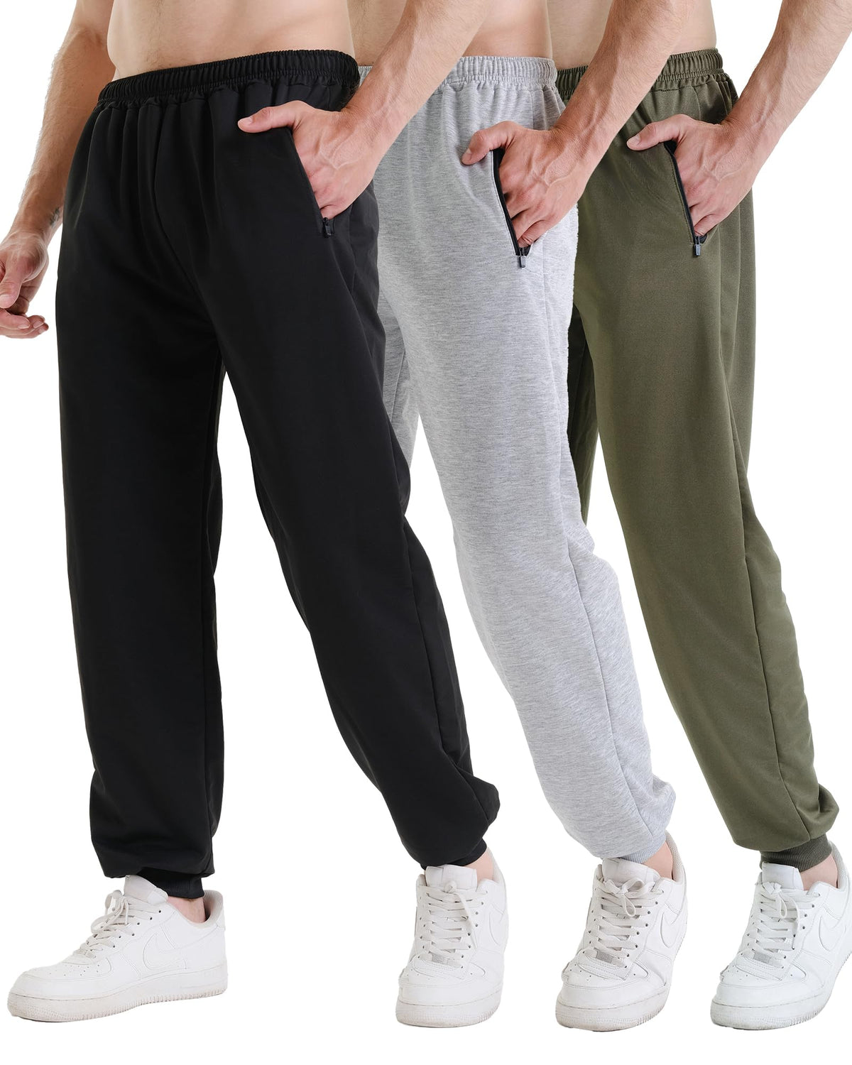 Men's Athletic Jogger Sweatpants with Zipper Pockets 3-Pack