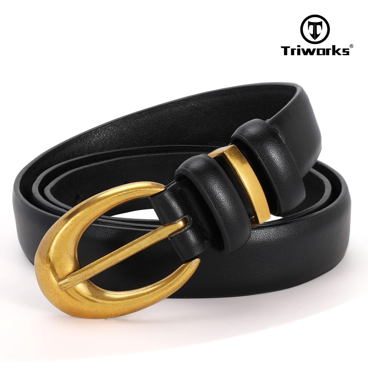 Women's Faux Leather Belt with Gold Buckle 2-Pack
