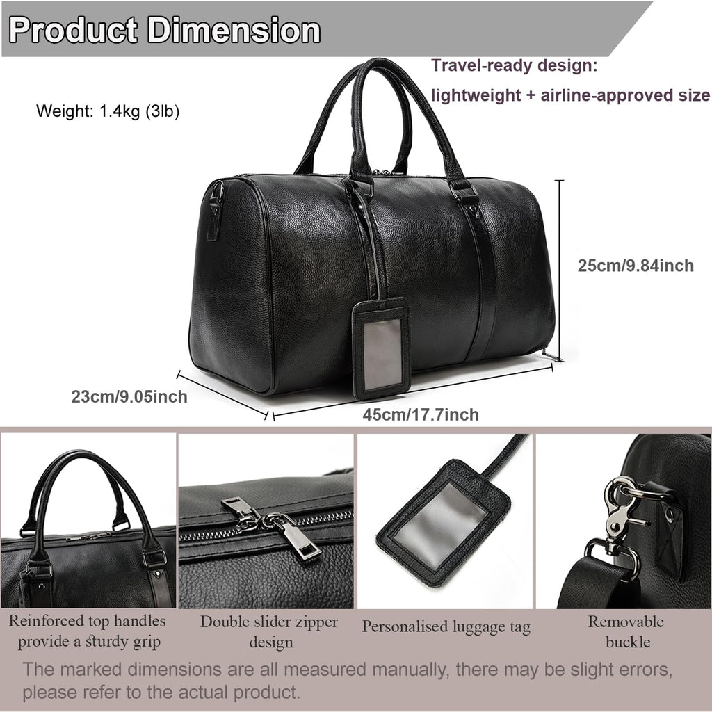 Men's Genuine Leather Weekender Travel Bag with Multi Compartments