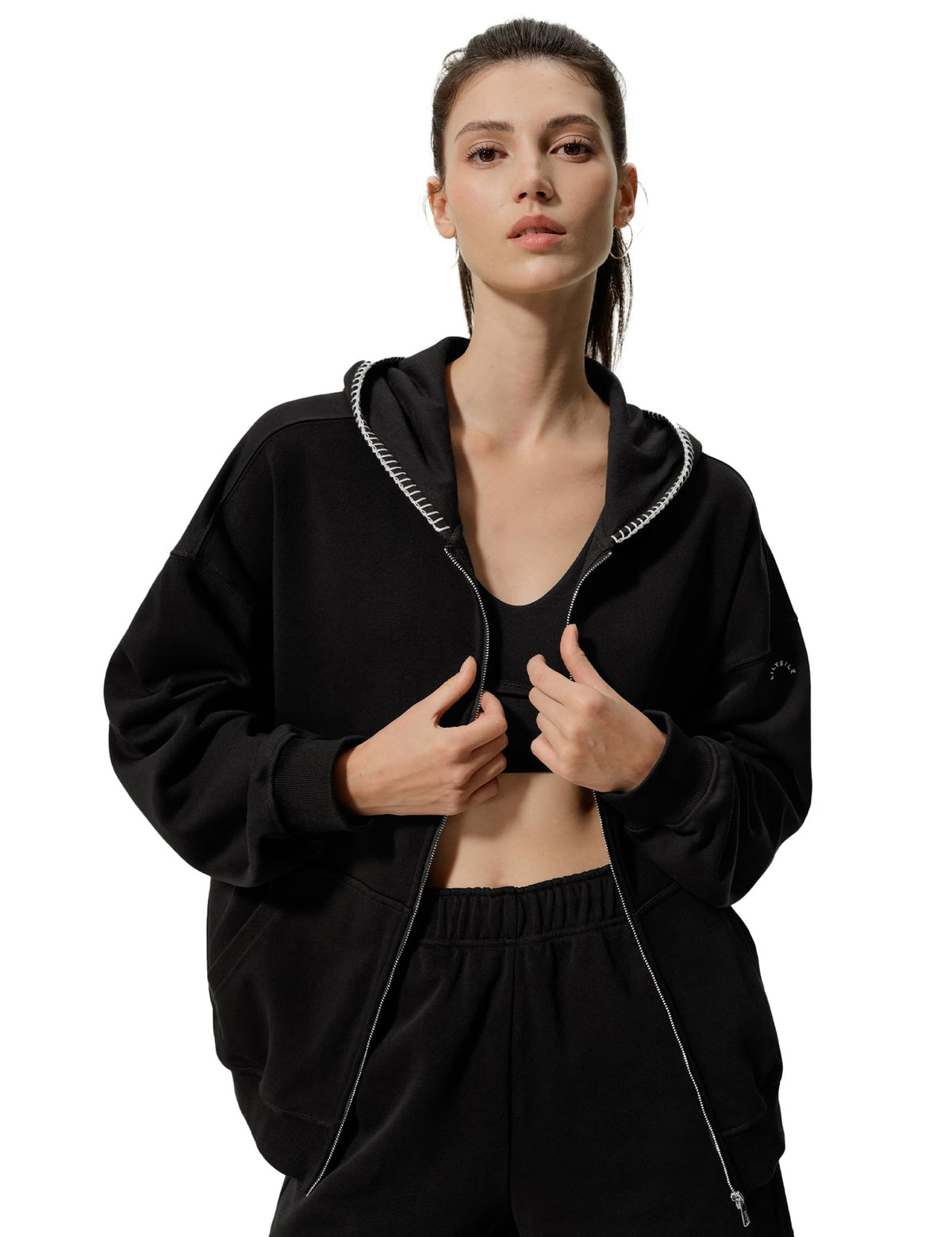LilySilk Women's Oversized Silk Terry Zip-Up Hoodie