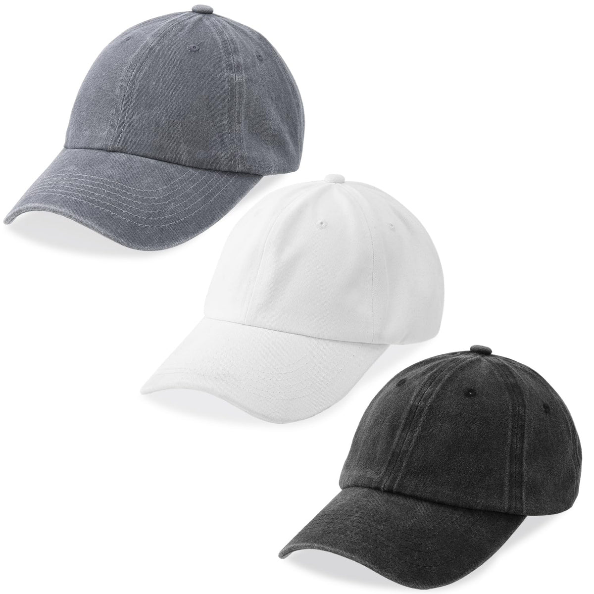 Washed Cotton Adjustable Dad Baseball Caps 3-Pack