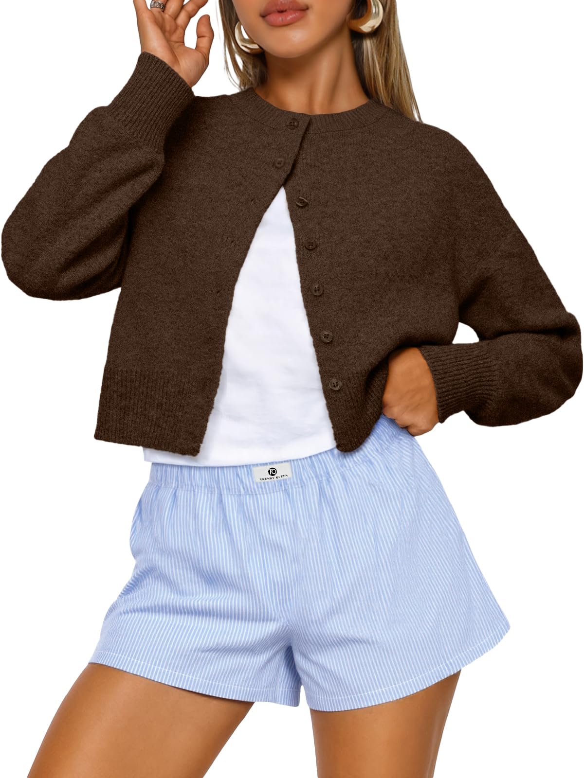 Trendy Queen Women's Cropped Fall Cardigan Sweater