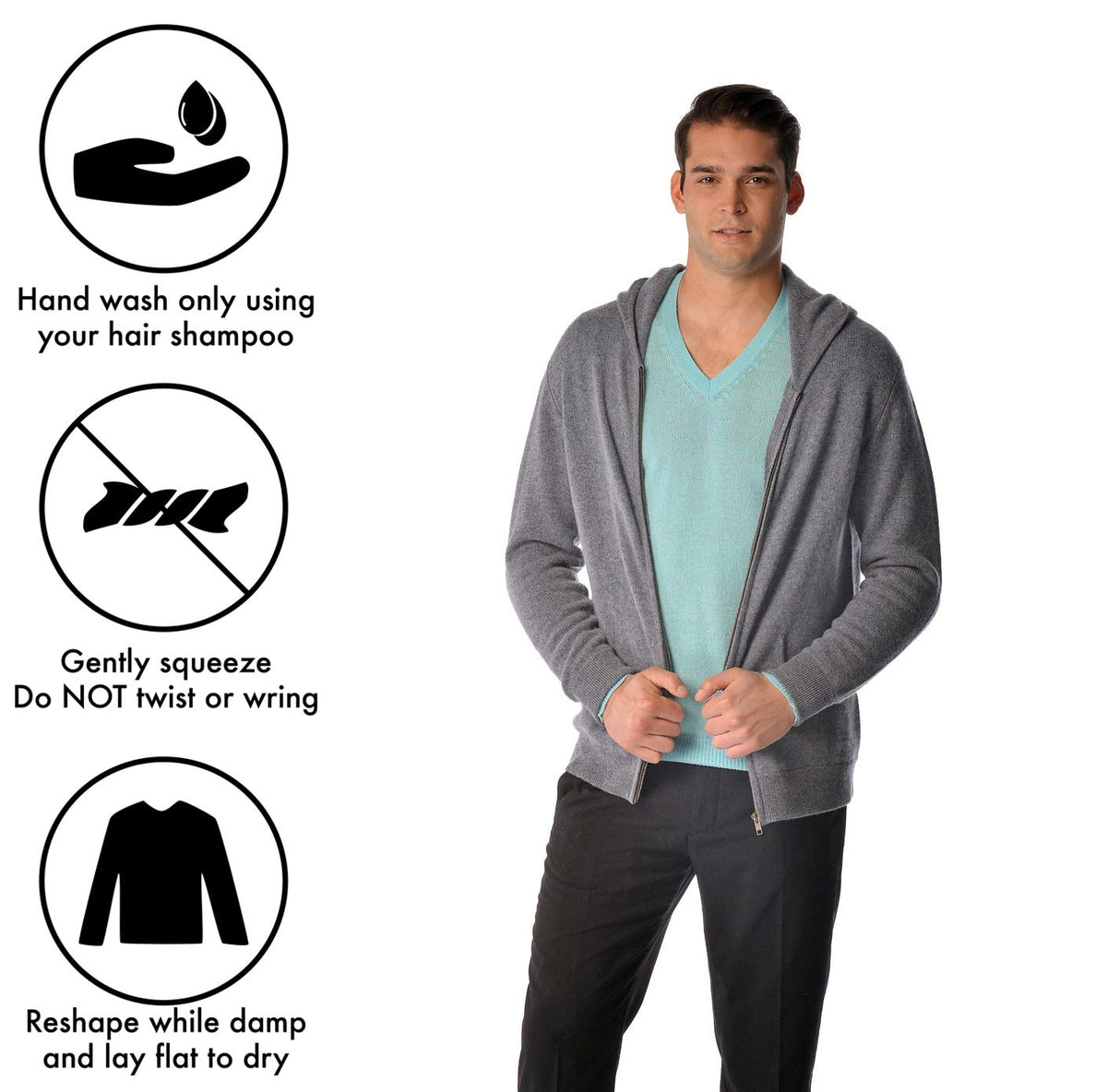Cashmere Boutique Men's Pure Cashmere Full-Zip Hoodie