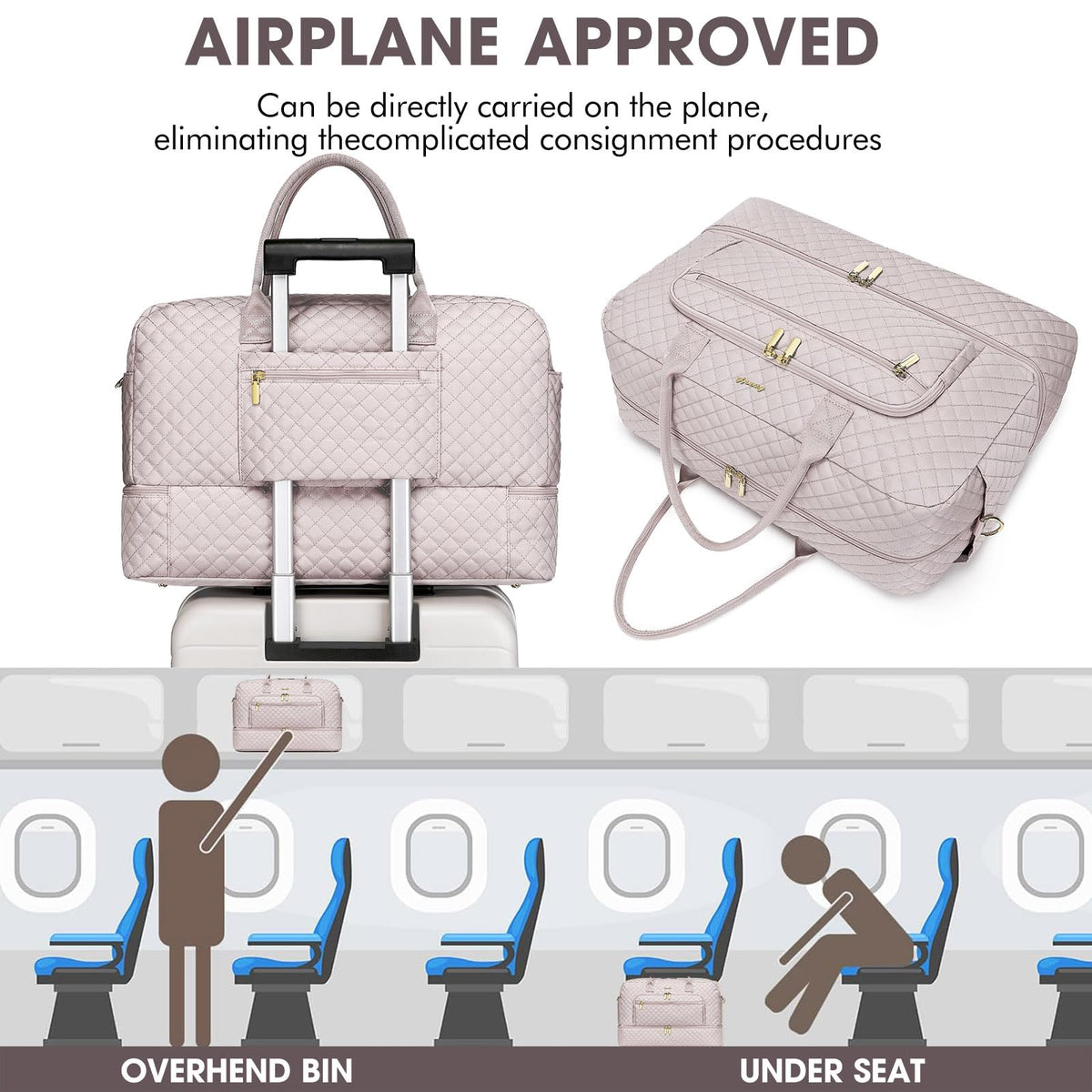 Women's Large Weekender Travel Duffle Bag with Wet Pocket