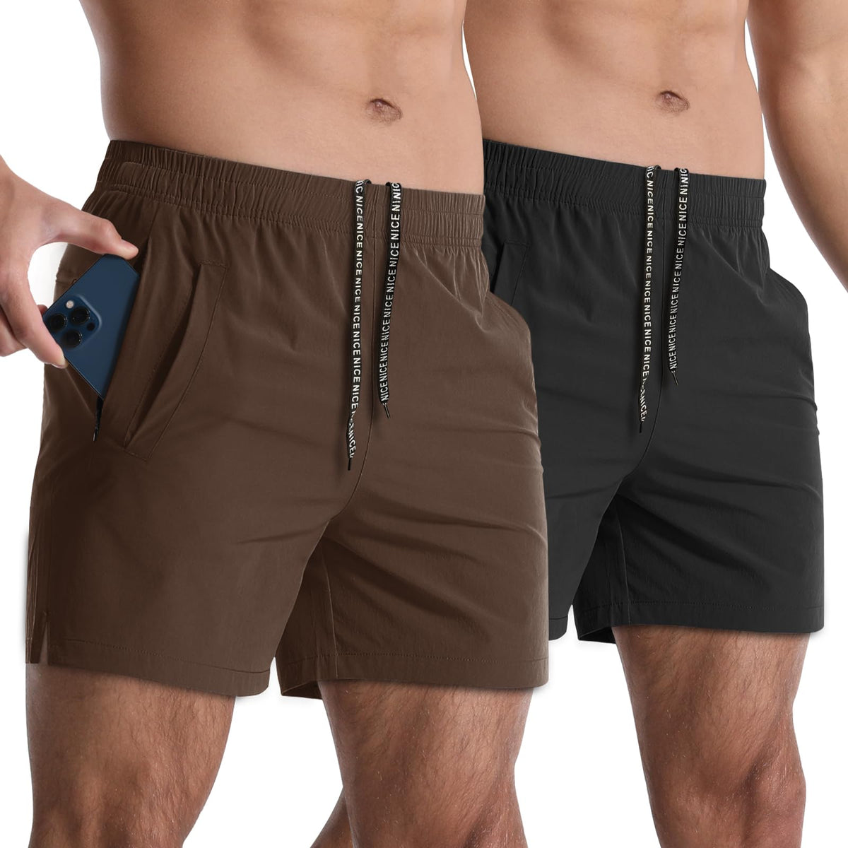 Lempue Men's 5-Inch Athletic Workout Shorts 2-Pack