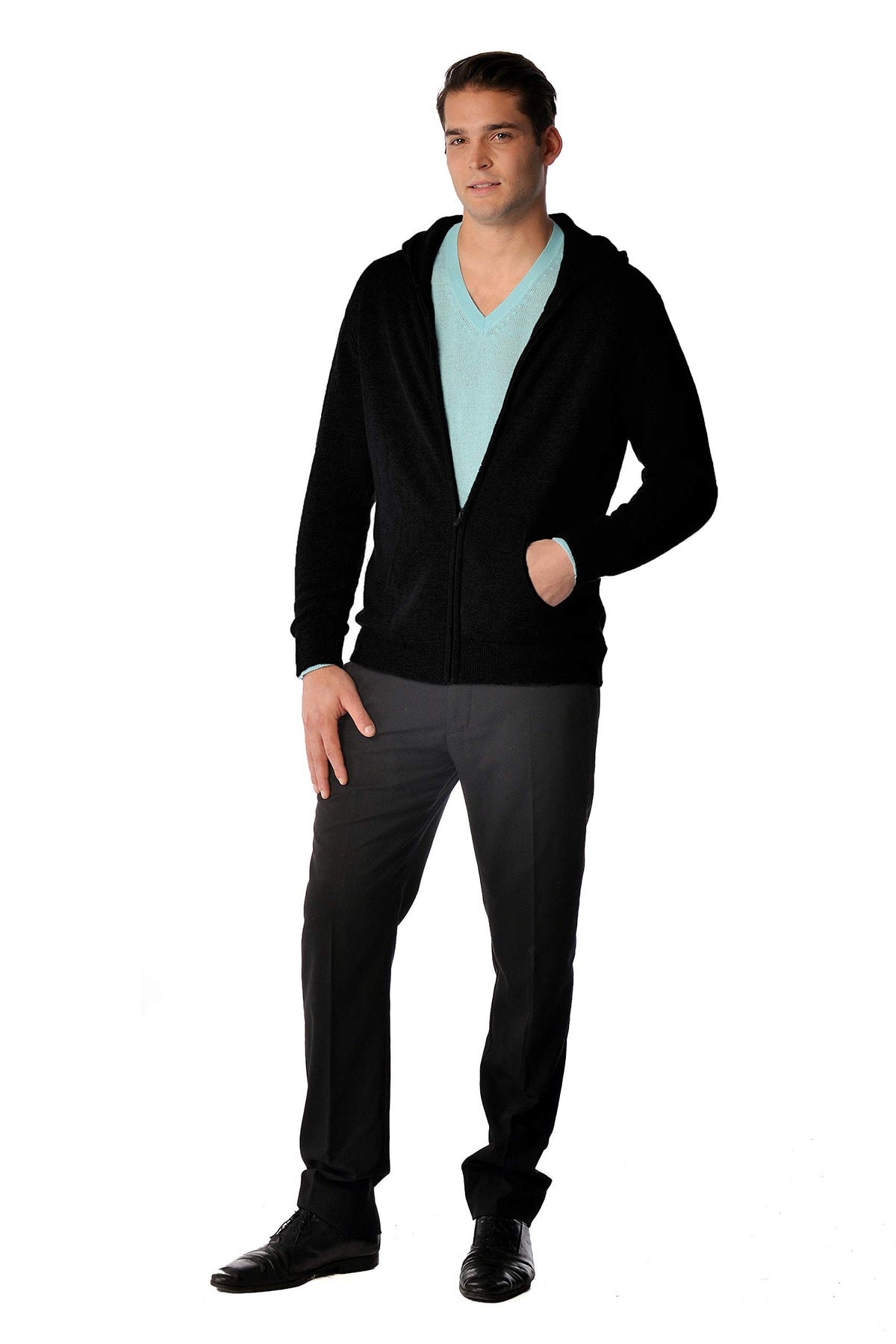 Cashmere Boutique Men's Pure Cashmere Full-Zip Hoodie