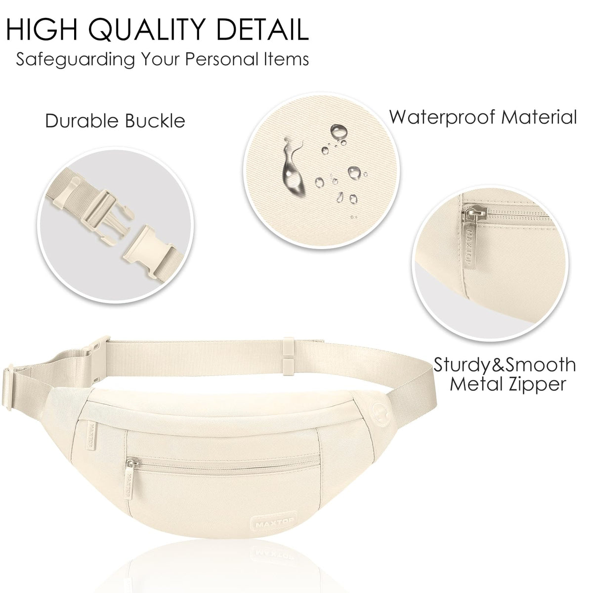 MAXTOP Unisex Large Crossbody Fanny Pack with 4 Zipper Pockets