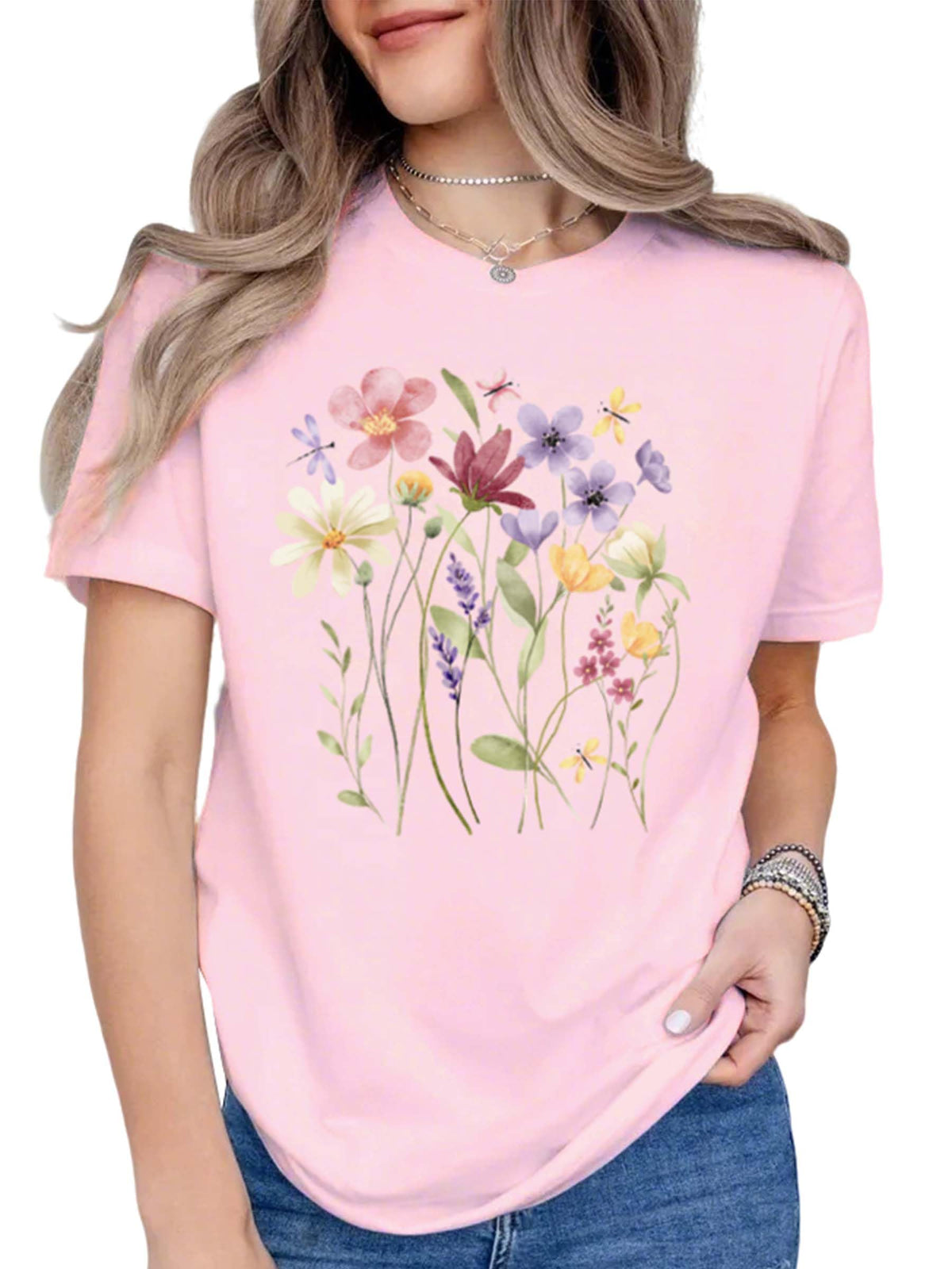 Women's Vintage Wildflower Graphic Short-Sleeve T-Shirt