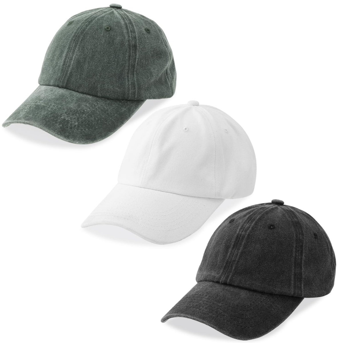 Washed Cotton Adjustable Dad Baseball Caps 3-Pack