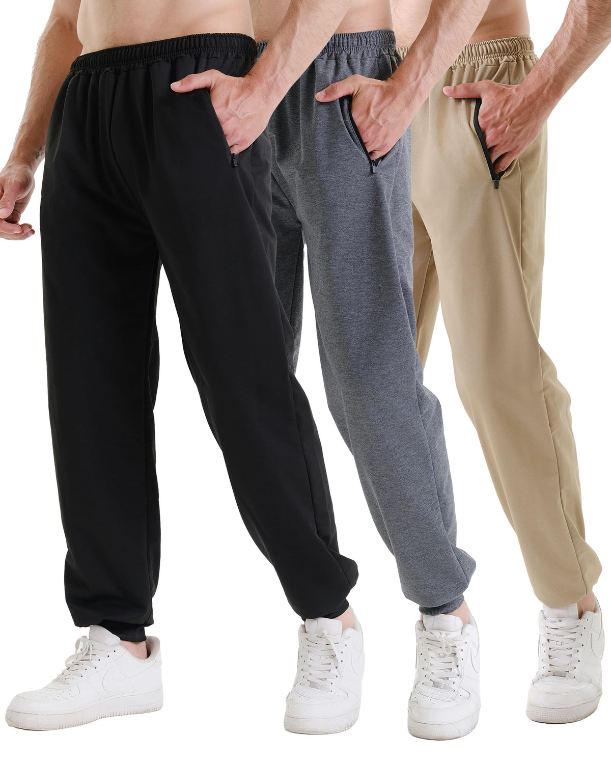 Men's Athletic Jogger Sweatpants with Zipper Pockets 3-Pack