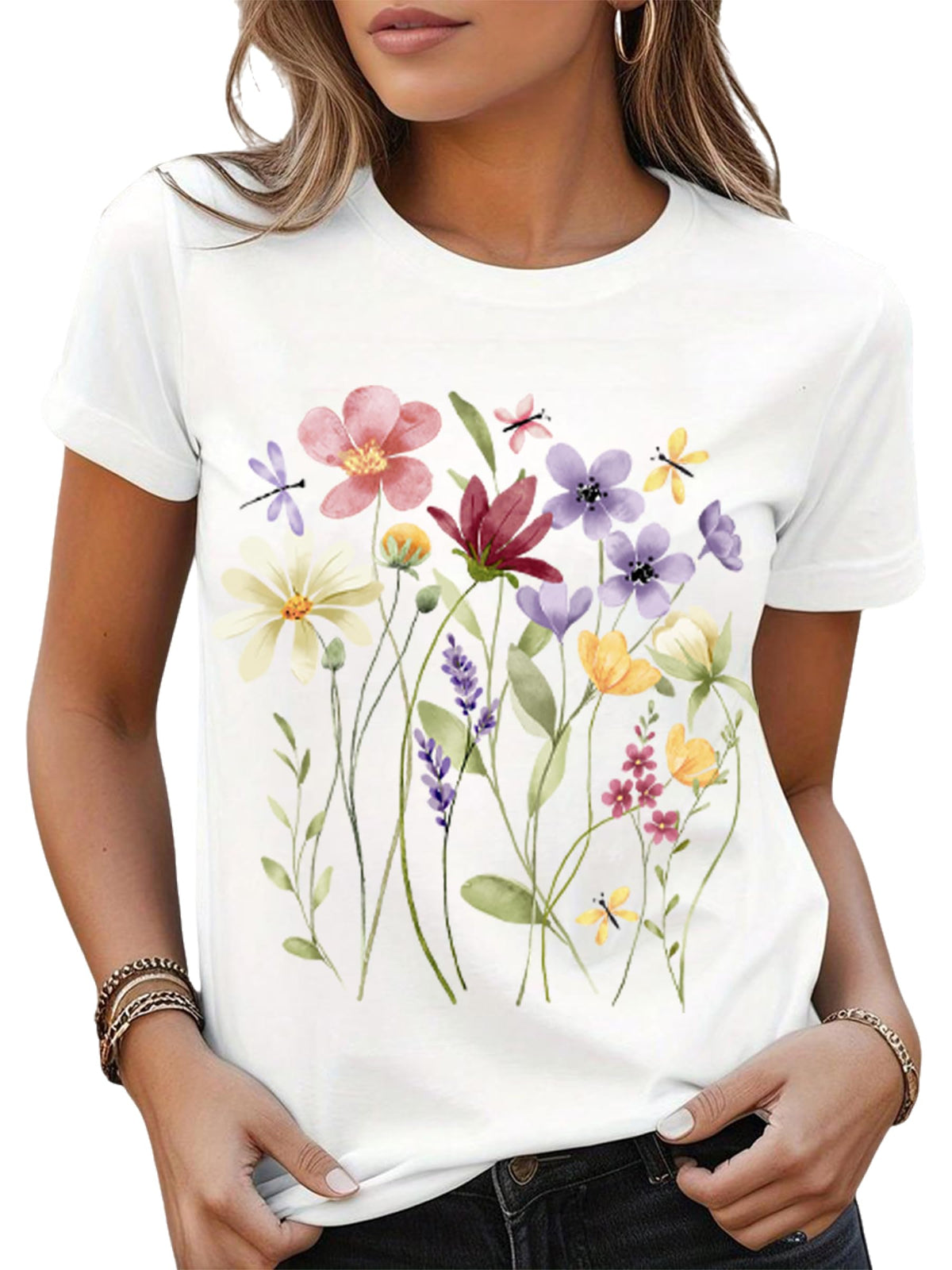 Women's Vintage Wildflower Graphic Short-Sleeve T-Shirt