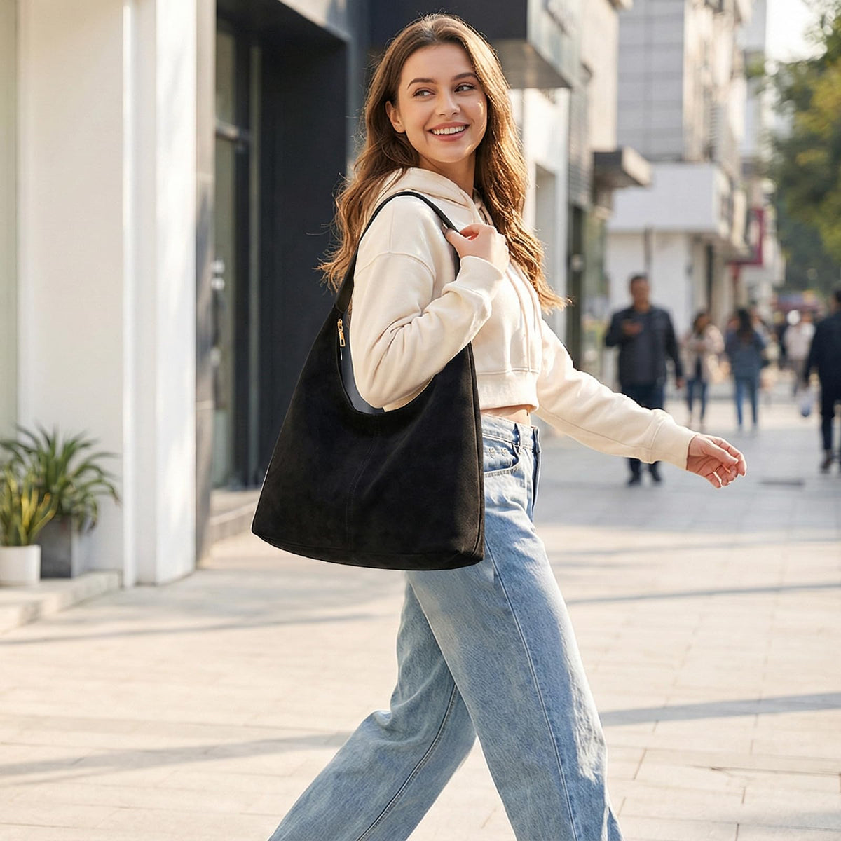 Women's Slouchy Suede Crescent Hobo Shoulder Bag
