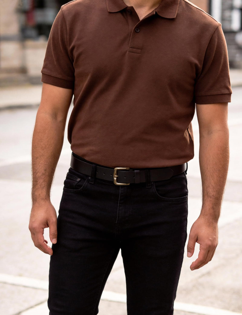 Men's Heavy-Duty Full Grain Leather Work Belt with Buckle