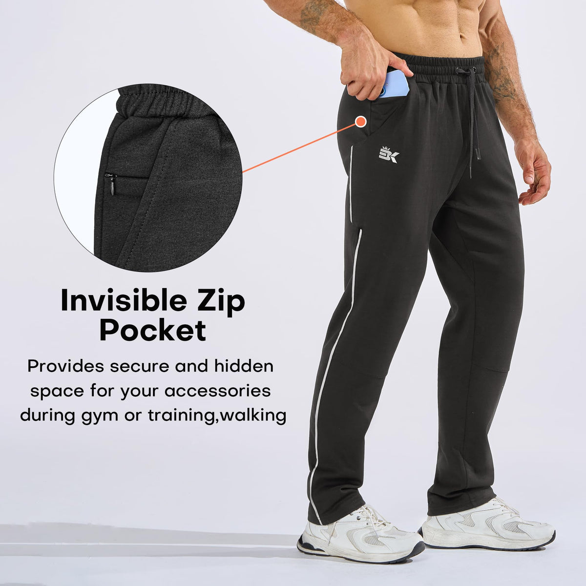BROKIG Men's Warm Cotton Workout Jogger Sweatpants with Zip