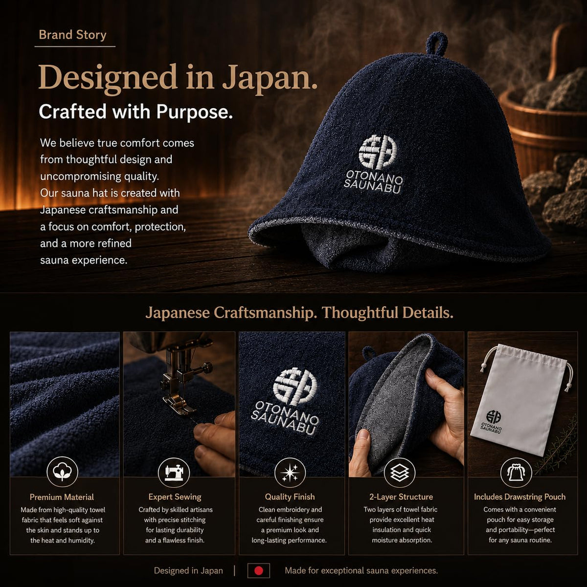 Reversible Double-Layer 100% Cotton Japanese Sauna Hat